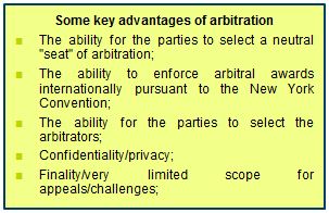 Some key advantages of arbitration